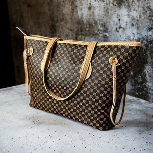 Women's Large All Seasons PU Leather Printing Fashion Square Zipper Tote Bag